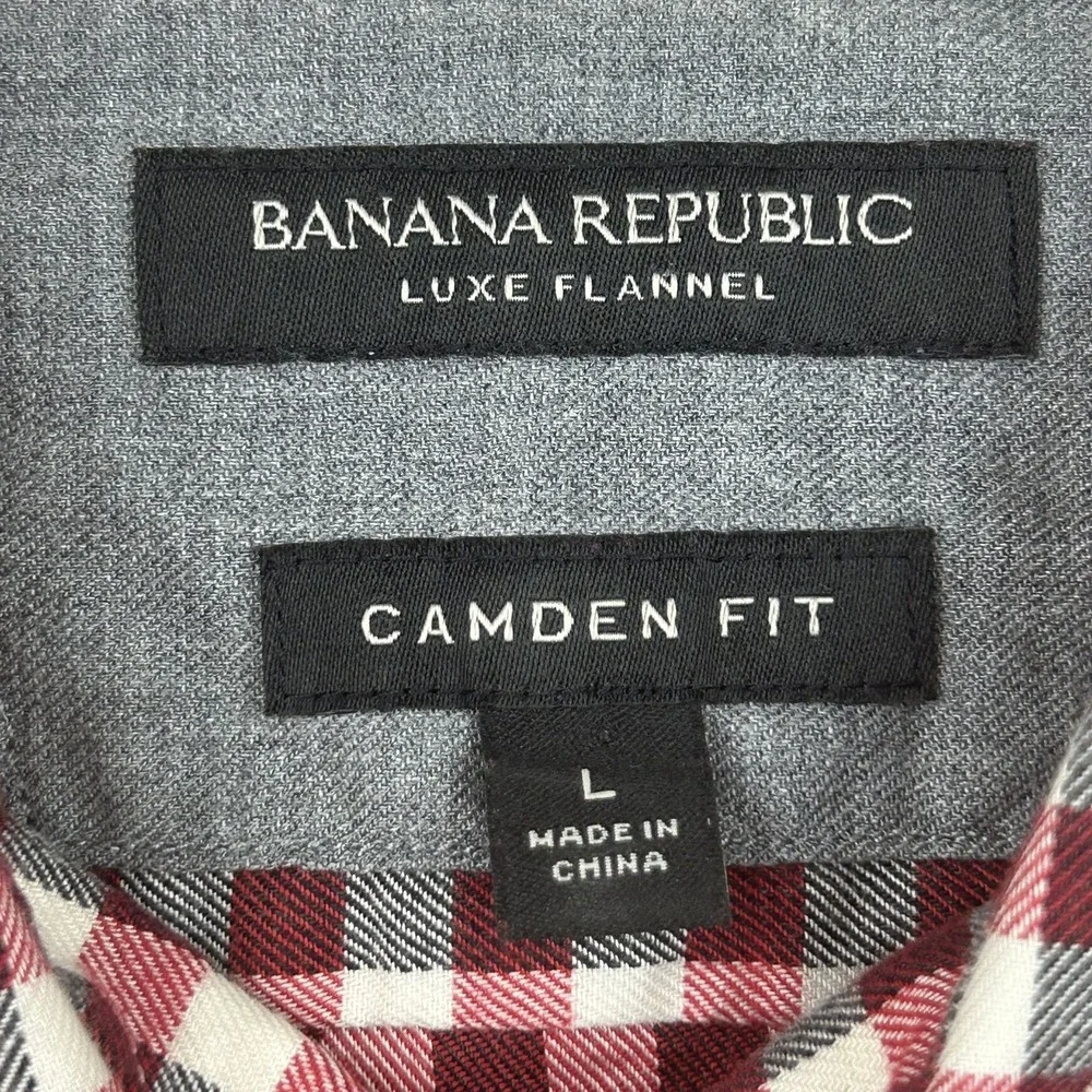 Banana Republic Button Down‎ Shirt Mens L Red Wht Blk Camden Fit Non-Iron Check